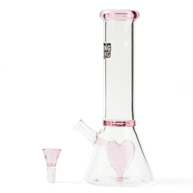 Heart Beaker Glass Percolator Bong 10" | Ultra Thick Glass | Pink - Image 2