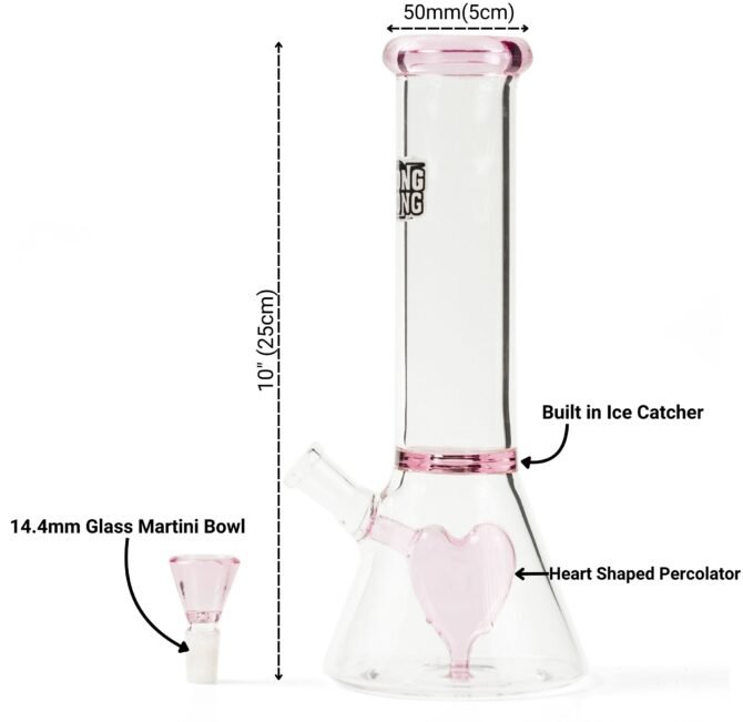 Heart Beaker Glass Percolator Bong 10" | Ultra Thick Glass | Pink - Image 5