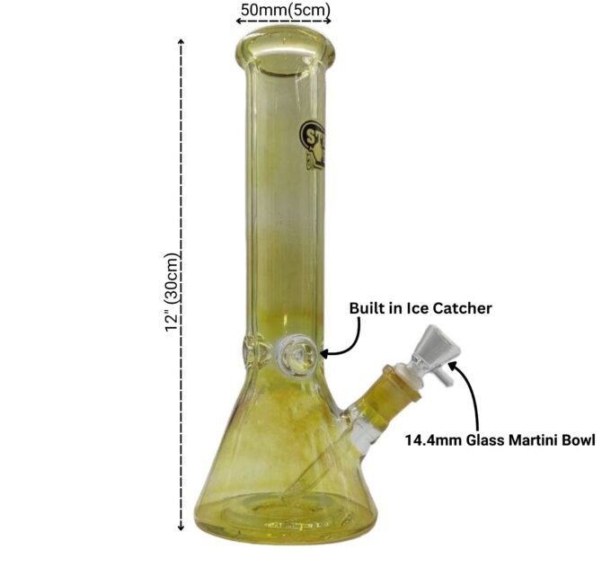 Glass Beaker Bong 12" | 7mm Ultra Thick Glass | Yellow - Image 3