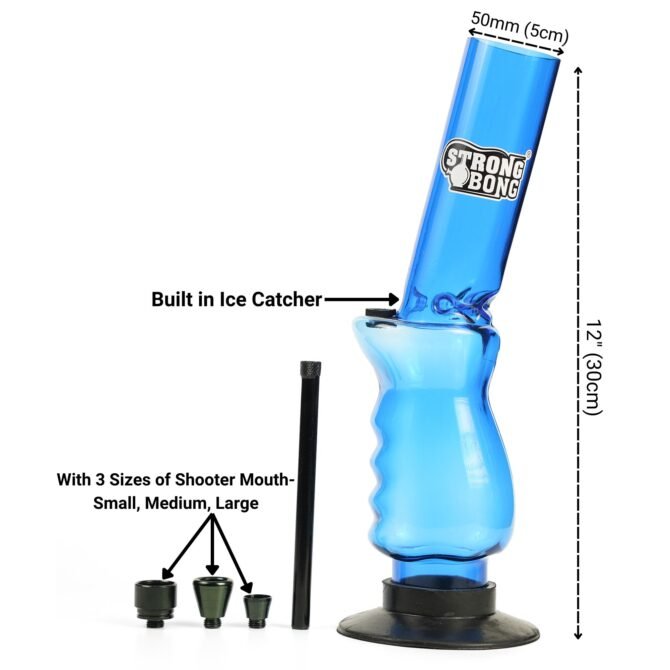 Acrylic Ice Bong 12" | Blue | Bent Neck & Palm Grip - Image 3