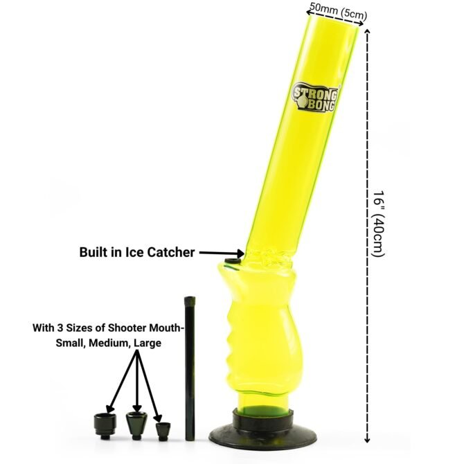 Acrylic Ice Bong 16" | Bent Neck with Palm Grip | Yellow - Image 3