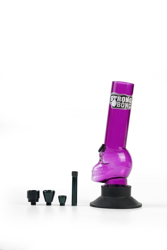 8" Skull Acrylic Bong | Compact Size | Smoking Waterpipe - Purple - Image 3
