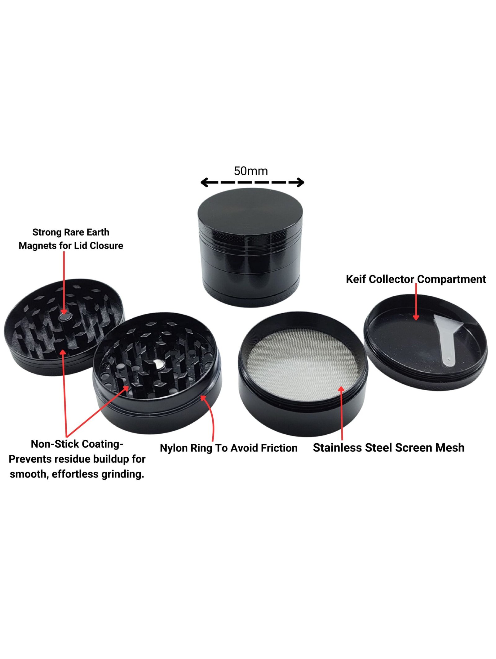 Non-stick Herb Crusher | 50mm 4-Part - Image 4